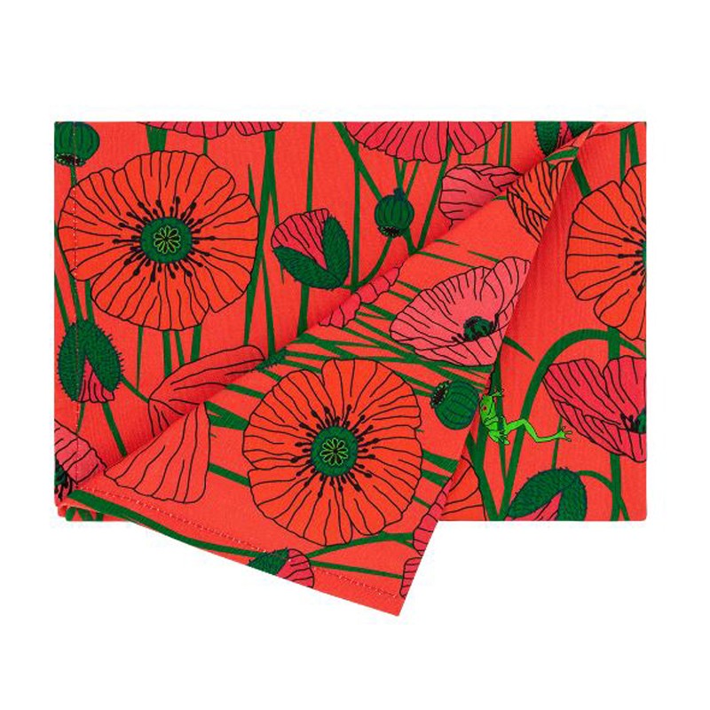 Torchon de cuisine Pylones Coquelicots en coton absorbant. Design coloré et original.